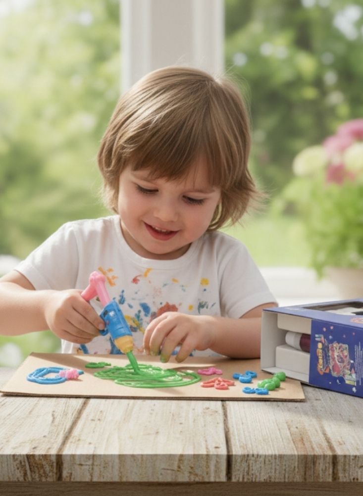 بريميم مسدس طلاء الطين السائل ثلاثي الأبعاد - مجموعة فنية وحرفية للأطفال - مجموعة رسم إبداعية يمكنك صنعها بنفسك مع زجاجات ألوان، لعبة فنية ممتعة وخالية من الفوضى للأعمار من 5 سنوات فما فوق - Image 3